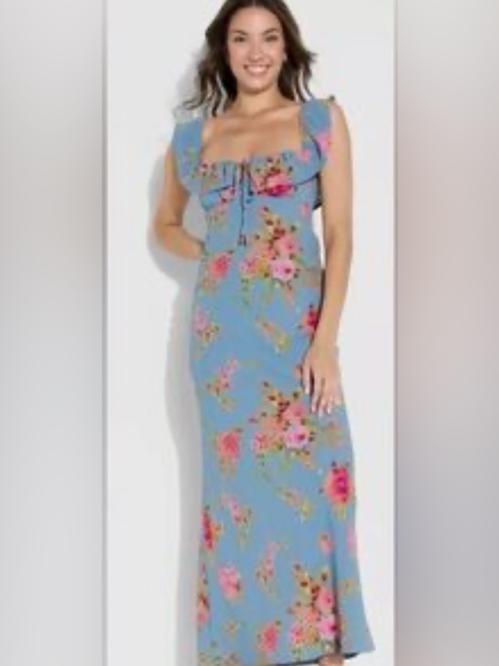 wild fable Blue Floral Maxi Dress with Ruffled Square Neck
